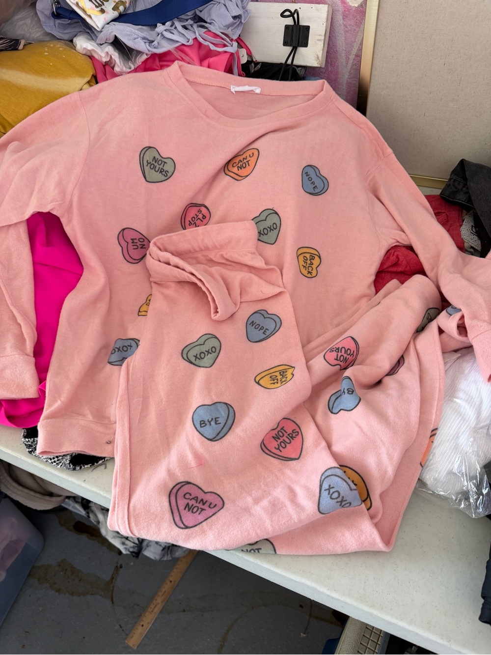 Women's Pink Heart Print Lounge Top